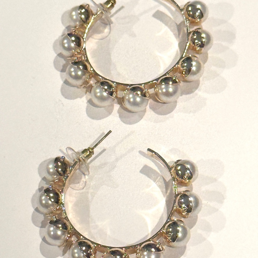 Gold and Pearl Hoop Earrings with Polished Finish